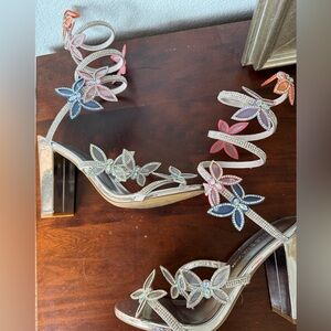 Wild Diva Silver Heels with Multi-Color Floral Accents